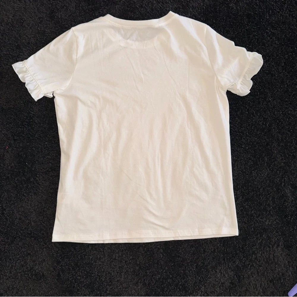 NWOT - White Ruffle Sleeve Tee - Picture 2 of 10